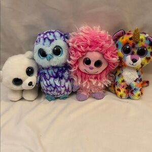 Ty Beanie Boo Plush Bundle - White, Purple, Pink, Multicolor